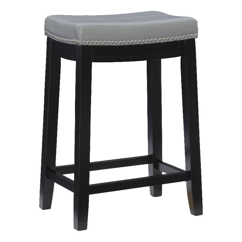 Pemberly Row Backless Counter Stool with Gray Faux Leather and Black Frame