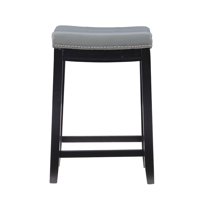Pemberly Row Backless Counter Stool with Gray Faux Leather and Black Frame