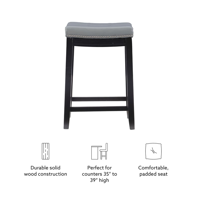Pemberly Row Backless Counter Stool with Gray Faux Leather and Black Frame