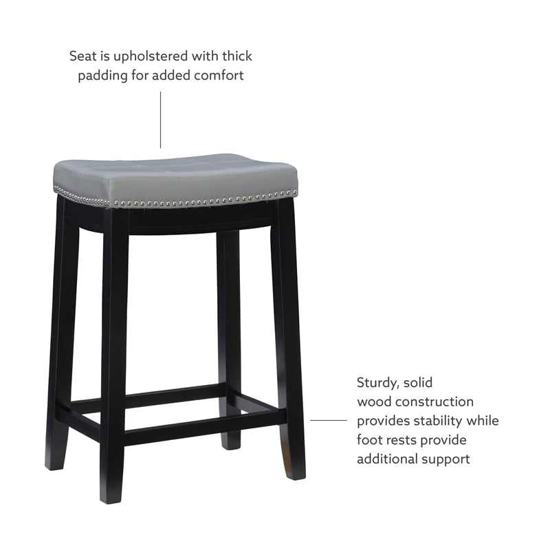 Pemberly Row Backless Counter Stool with Gray Faux Leather and Black Frame