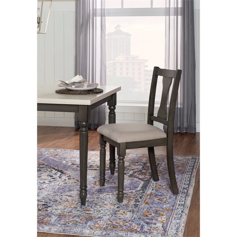 Pemberly Row 6-Piece Wood Dining Set with Bench in Smokey White/Dark Gray