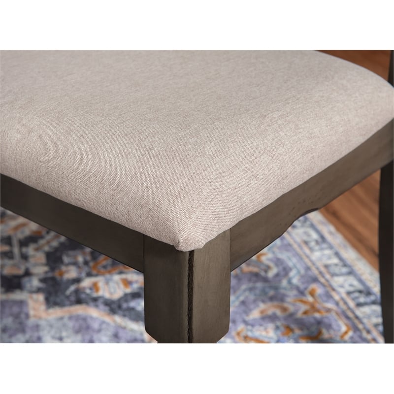 Pemberly Row 6-Piece Wood Dining Set with Bench in Smokey White/Dark Gray