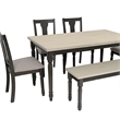 Pemberly Row 6-Piece Wood Dining Set with Bench in Smokey White/Dark Gray