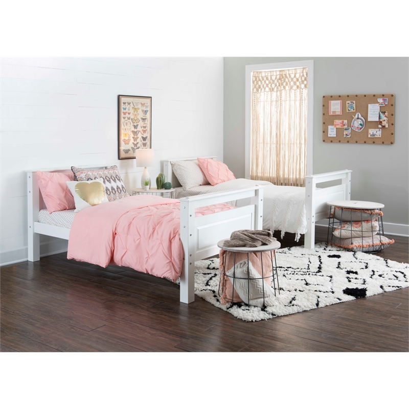 Pemberly Row Twin Over Twin Pine Wood Bunk Bed with Ladder in White