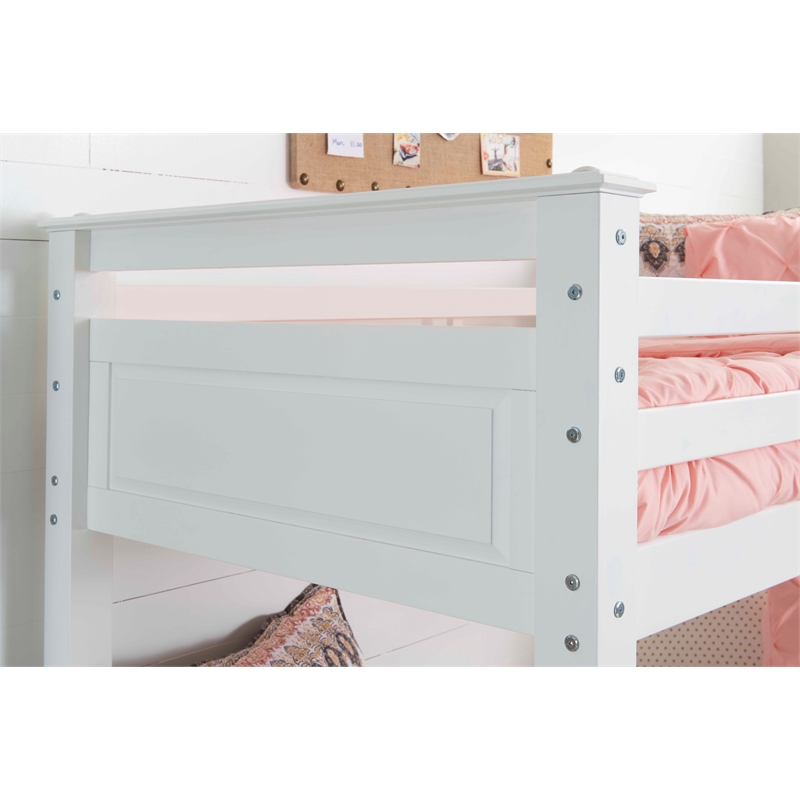 Pemberly Row Twin Over Twin Pine Wood Bunk Bed with Ladder in White