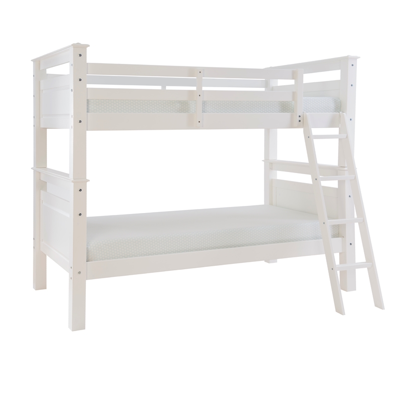 Pemberly Row Twin Over Twin Pine Wood Bunk Bed with Ladder in White