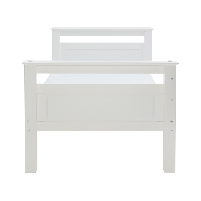 Pemberly Row Twin Over Twin Pine Wood Bunk Bed with Ladder in White