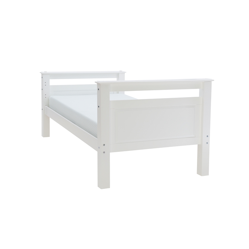 Pemberly Row Twin Over Twin Pine Wood Bunk Bed with Ladder in White