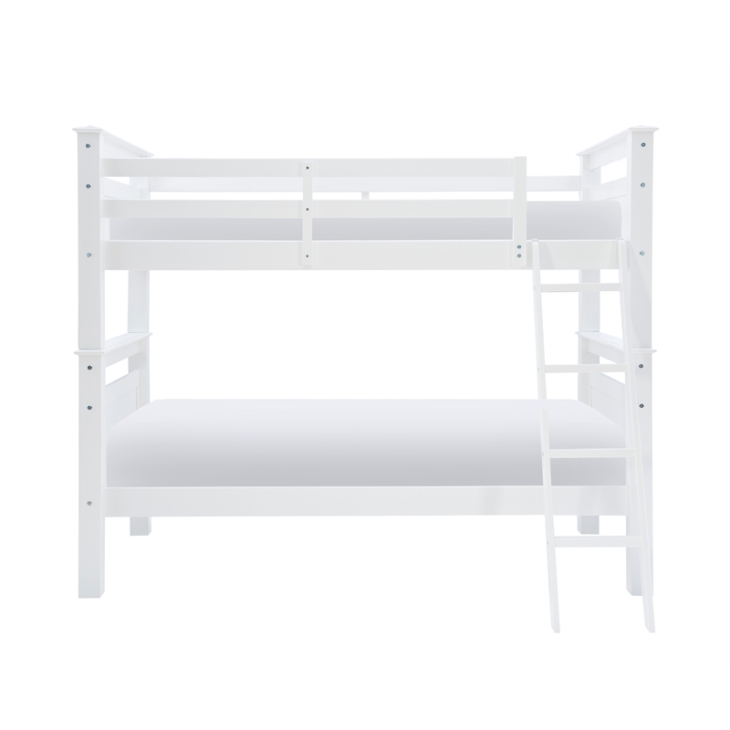Pemberly Row Twin Over Twin Pine Wood Bunk Bed with Ladder in White