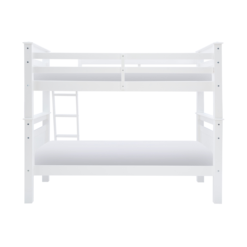 Pemberly Row Twin Over Twin Pine Wood Bunk Bed with Ladder in White