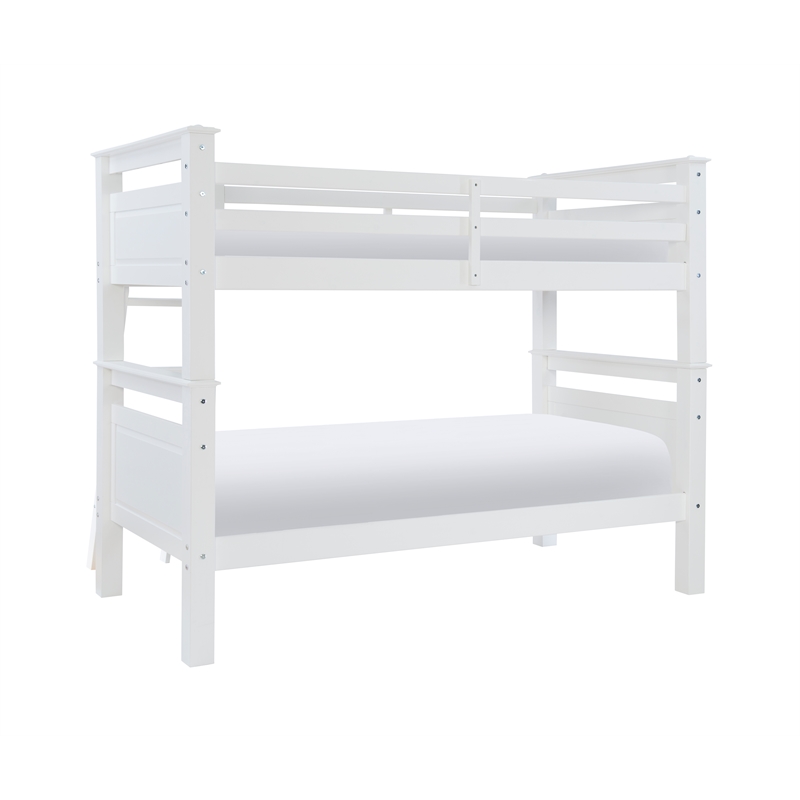 Pemberly Row Twin Over Twin Pine Wood Bunk Bed with Ladder in White