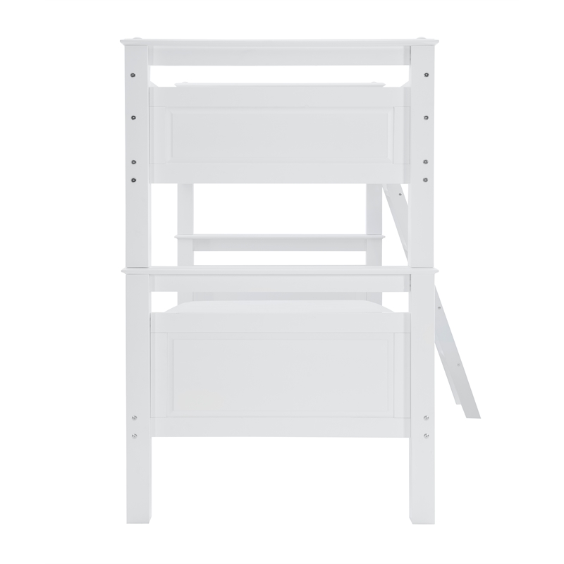 Pemberly Row Twin Over Twin Pine Wood Bunk Bed with Ladder in White