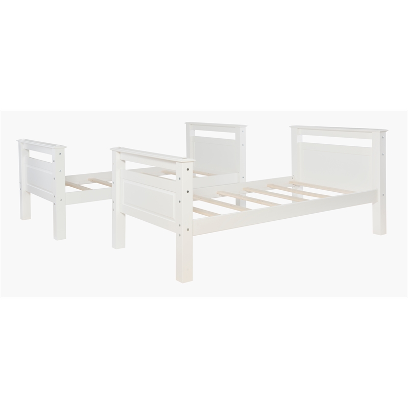 Pemberly Row Twin Over Twin Pine Wood Bunk Bed with Ladder in White