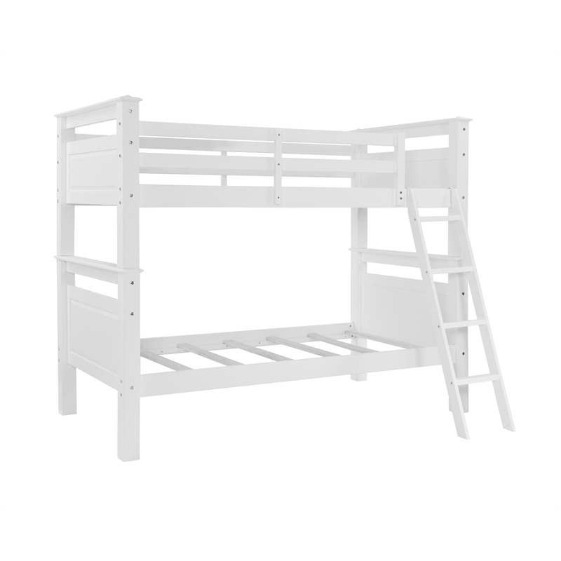 Pemberly Row Twin Over Twin Pine Wood Bunk Bed with Ladder in White