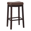 Pemberly Row Bar Stool Cognac Faux Leather Saddle Seat in Espresso Finish