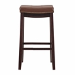 Pemberly Row Bar Stool Cognac Faux Leather Saddle Seat in Espresso Finish