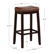 Pemberly Row Bar Stool Cognac Faux Leather Saddle Seat in Espresso Finish