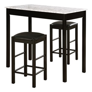 Pemberly Row 3 Piece Wood & Faux Marble Tavern Set with Backless Stools