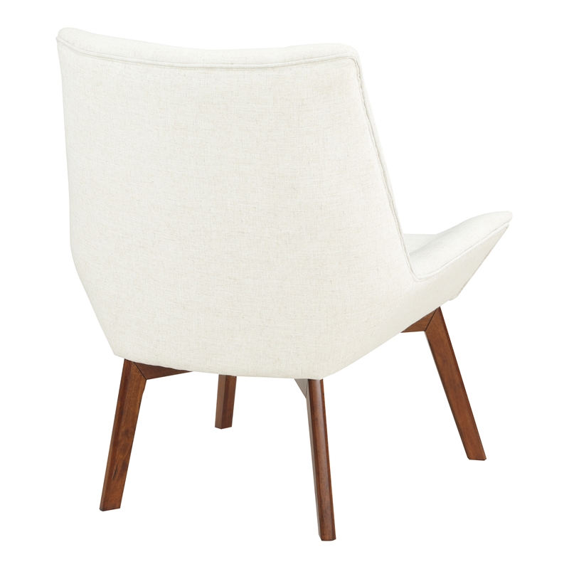 Pemberly Row Tufted Chair in Linen Cream Fabric with Coffee Finish Wood Legs