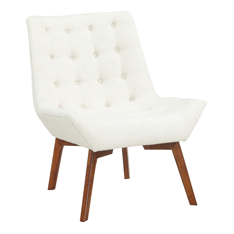 Pemberly Row Tufted Chair in Linen Cream Fabric with Coffee Finish Wood Legs