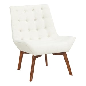 Pemberly Row Tufted Chair in Linen Cream Fabric with Coffee Finish Wood Legs