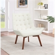 Pemberly Row Tufted Chair in Linen Cream Fabric with Coffee Finish Wood Legs