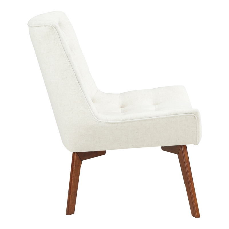 Pemberly Row Tufted Chair in Linen Cream Fabric with Coffee Finish Wood Legs