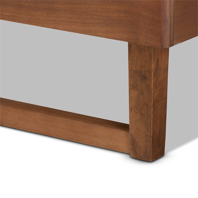Pemberly Row Walnut Brown Wood King Platform Bed with Slatted Headboard