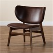 Pemberly Row Marcos Accent Chair in Walnut Brown Wood with Curved Faux Leather