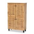 Pemberly Row Oak Brown 4-Door Shoe Storage Cabinet with Air Circulation