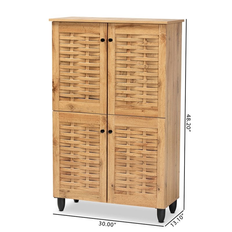 Pemberly Row Oak Brown 4-Door Shoe Storage Cabinet with Air Circulation