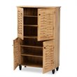 Pemberly Row Oak Brown 4-Door Shoe Storage Cabinet with Air Circulation