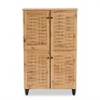 Pemberly Row Oak Brown 4-Door Shoe Storage Cabinet with Air Circulation
