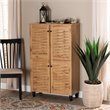 Pemberly Row Oak Brown 4-Door Shoe Storage Cabinet with Air Circulation