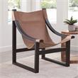 Pemberly Row Natural Top Grain Leather Sling Chair with Black Oak Frame