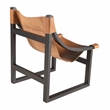 Pemberly Row Natural Top Grain Leather Sling Chair with Black Oak Frame