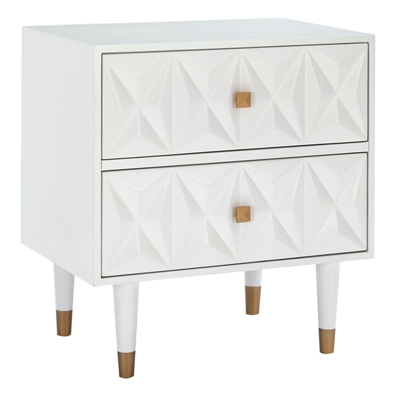 Pemberly Row 2-Drawer Nightstand with Geometric Texture in White/Gold