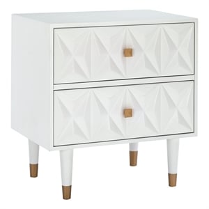 Pemberly Row 2-Drawer Nightstand with Geometric Texture in White/Gold