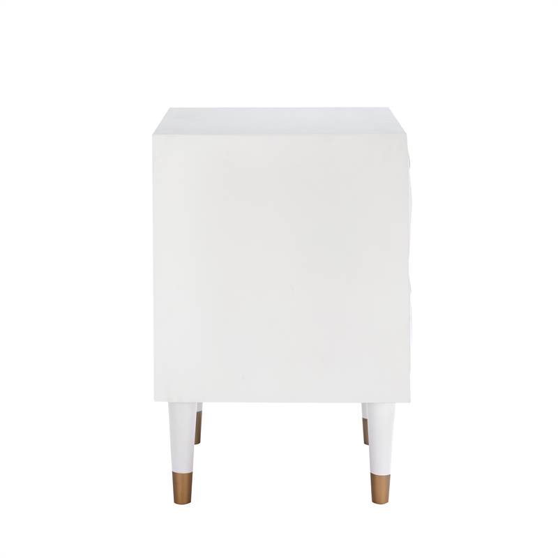 Pemberly Row 2-Drawer Nightstand with Geometric Texture in White/Gold
