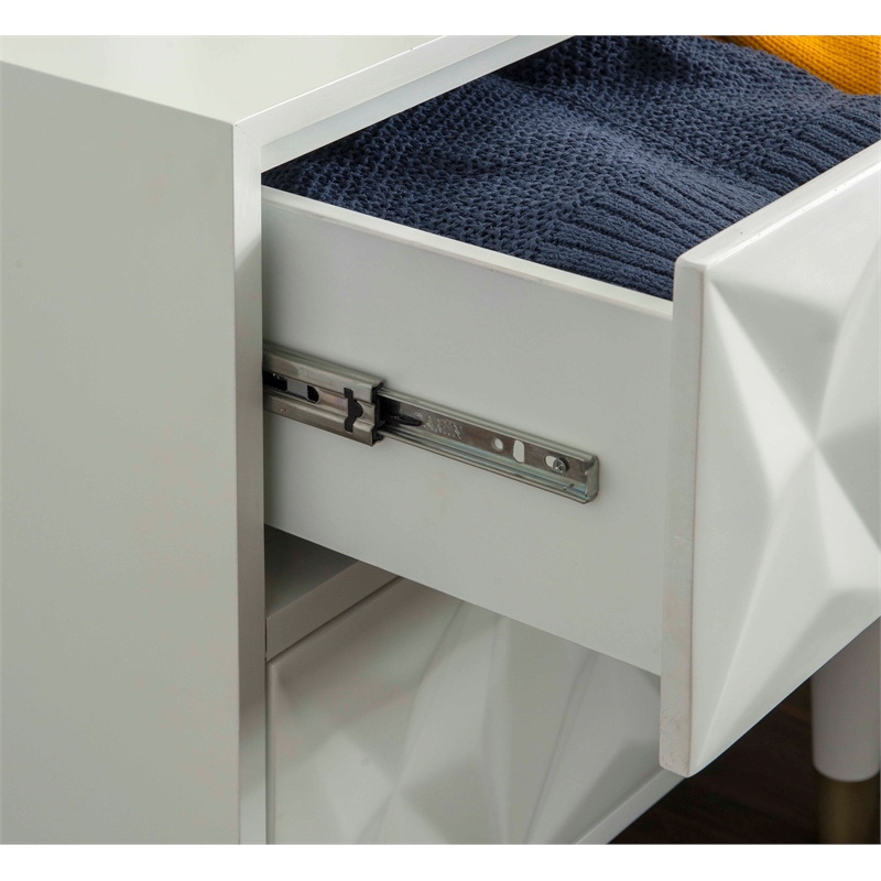 Pemberly Row 2-Drawer Nightstand with Geometric Texture in White/Gold