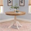 Pemberly Row Round Pedestal Dining Table in Natural and White Solid Wood