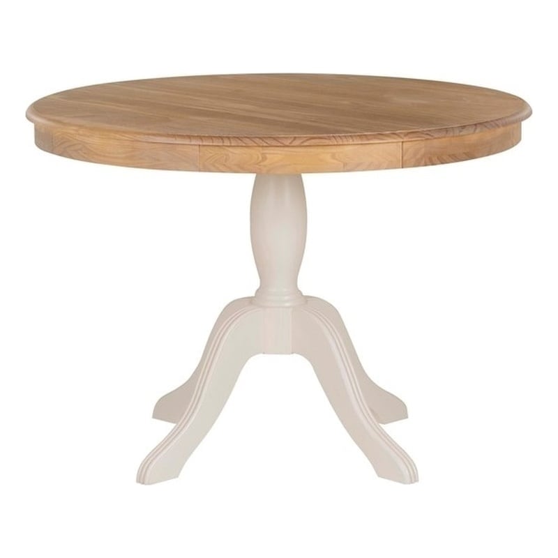 Pemberly Row Round Pedestal Dining Table in Natural and White Solid Wood