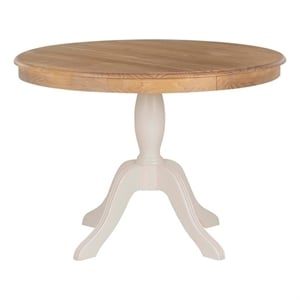 Pemberly Row Round Pedestal Dining Table in Natural and White Solid Wood