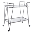 Pemberly Row Metal Rolling Bar Cart with Mirrored Shelves in Silver