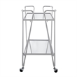 Pemberly Row Metal Rolling Bar Cart with Mirrored Shelves in Silver