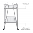 Pemberly Row Metal Rolling Bar Cart with Mirrored Shelves in Silver