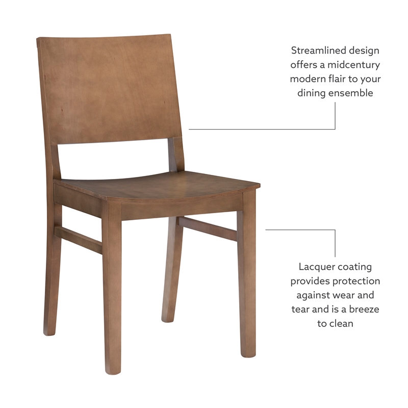 Pemberly Row Set of 2 Solid Beechwood Side Chairs in Natural Finish for Dining