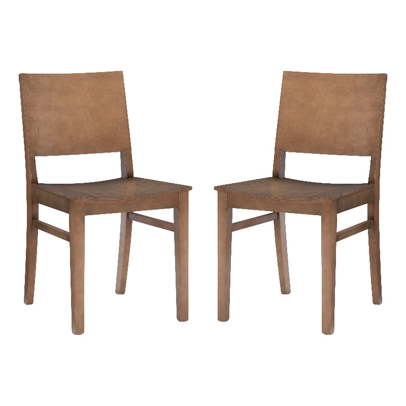 Pemberly Row Set of 2 Solid Beechwood Side Chairs in Natural Finish for Dining