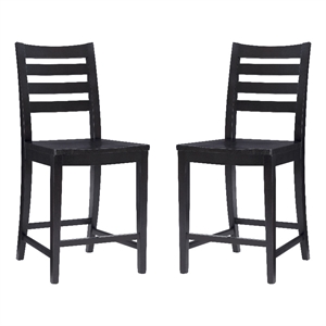 Pemberly Row Set of 2 Ladderback Counter Stools in Black Beechwood
