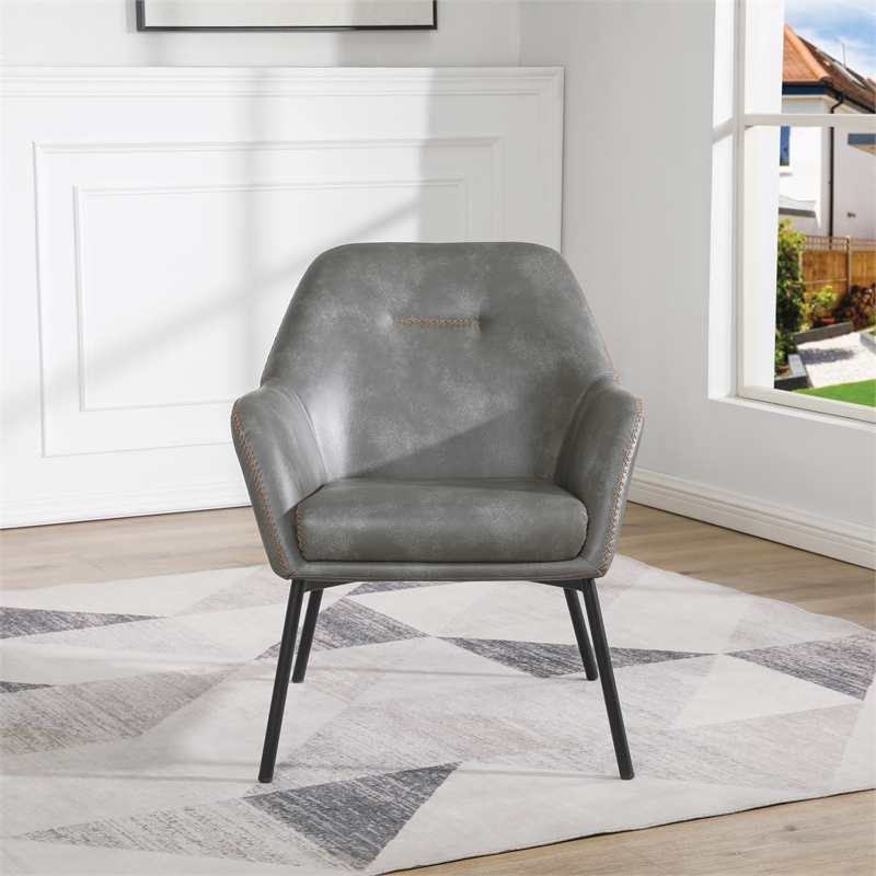Pemberly Row Gray Faux Leather Accent Chair with Black Legs